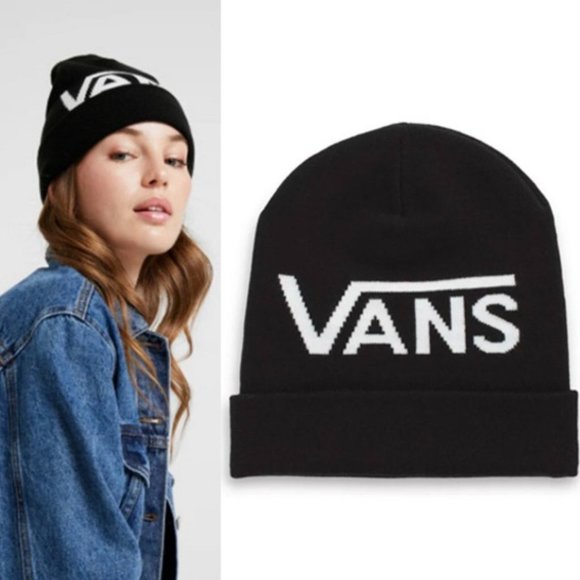 NEW Vans Soft Stretch Rib Knit Breakin Curfew Cuffed Beanie Hat Black One Size - Picture 1 of 6